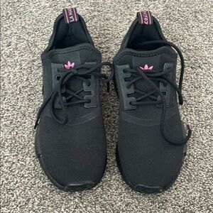 Adidas Black Knit Sneakers with Pink Logo
